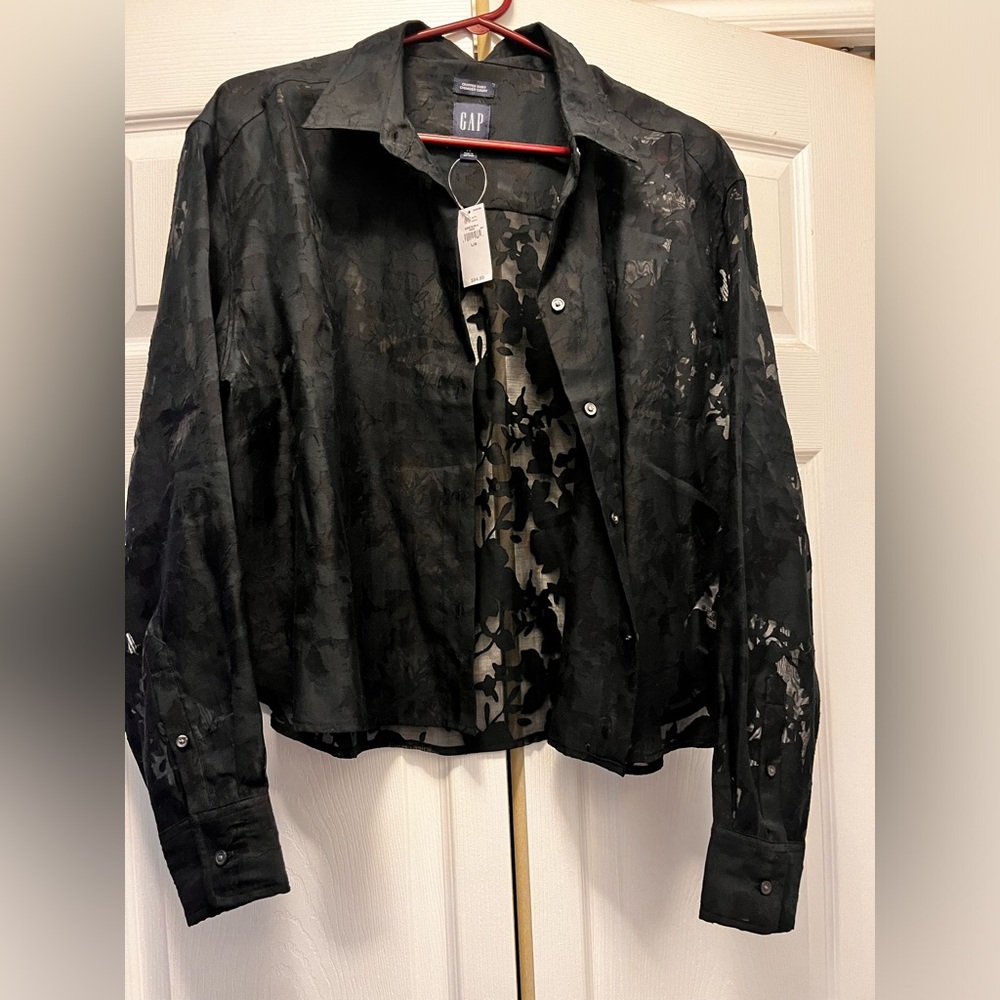 NWT Sheer Black Floral Blouse